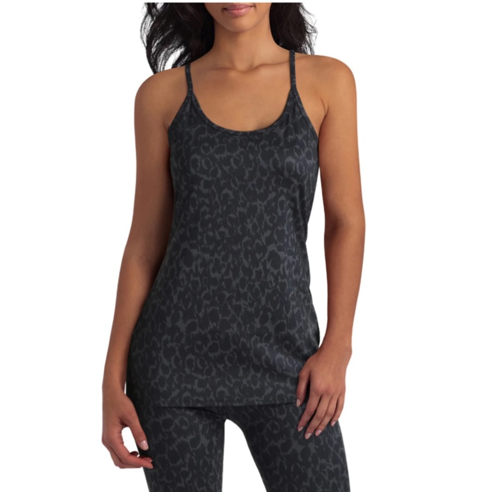 DO NOT BUY H HALSTON Y-Back Tank Abstract Leopard Black/Blue NWT
